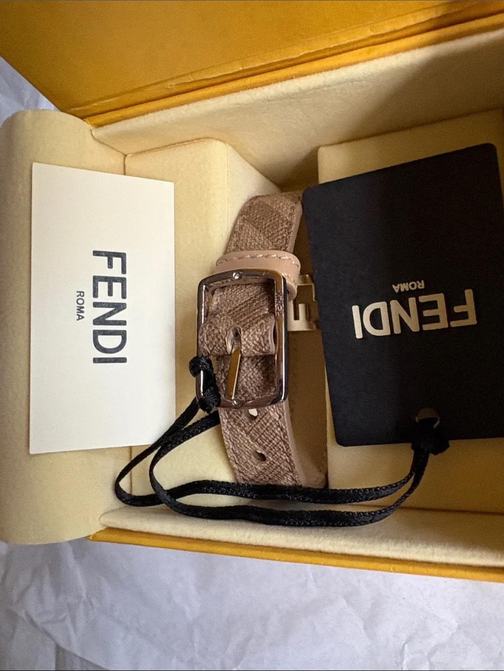 Fendi double FF signature logo brown leather bracelet with Box brand new